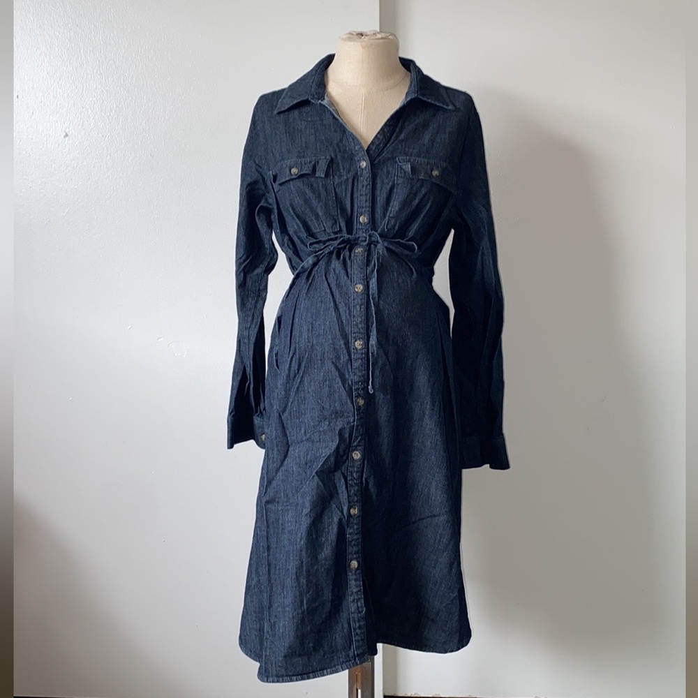 Isabel Maternity Denim Button Down Long Sleeve Shirt Dress Size L